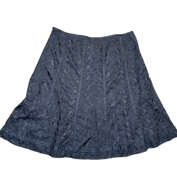 Vintage Navy Blue A Line Midi Skirt Eyelets Floral Embroider Sz 18 waist 38" - Picture 2 of 10